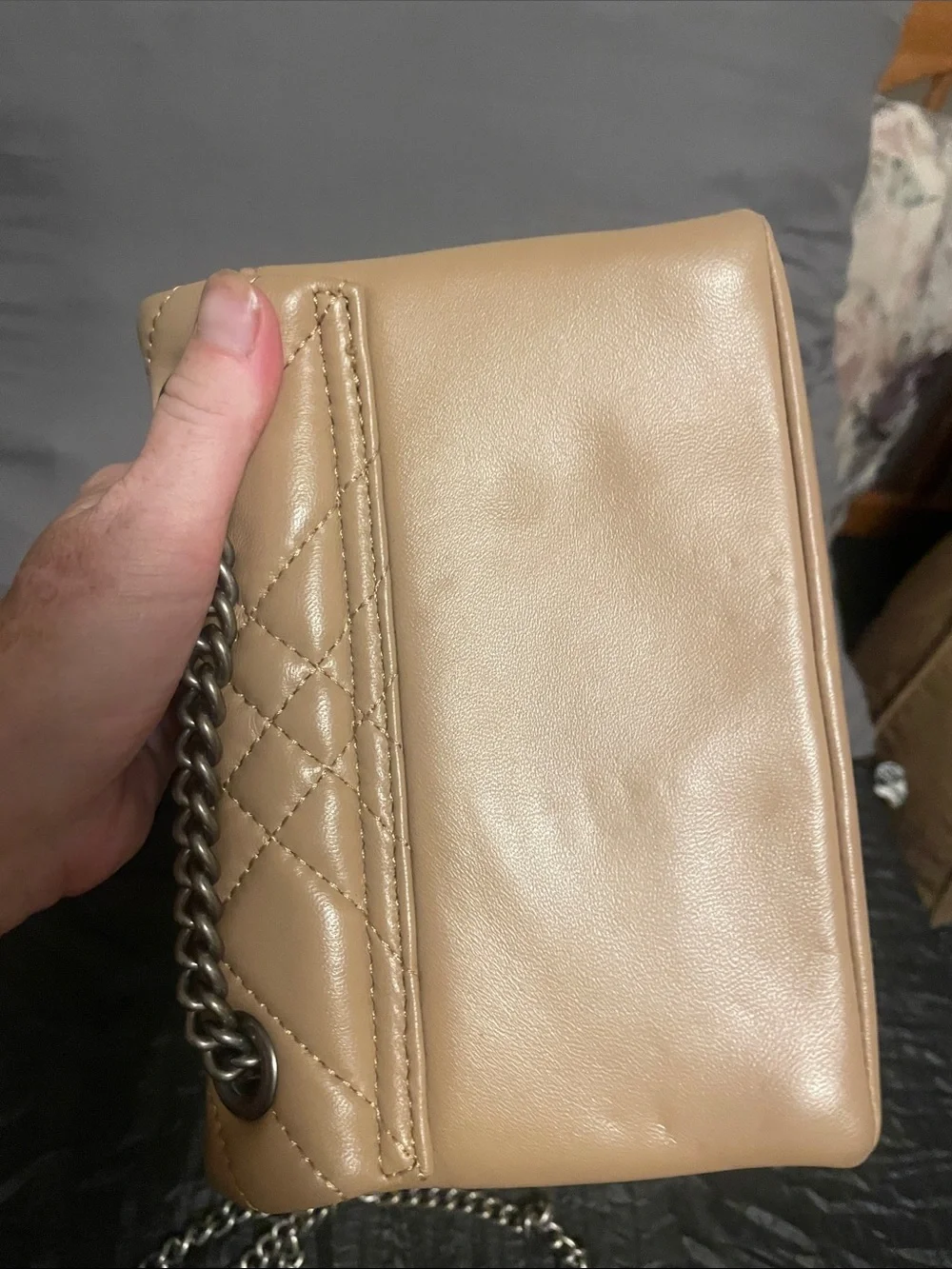 Quilted Leather Chain Shoulder Bag - Beige by Kurt Geiger